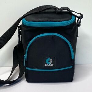 Vtg Coast Camera Bag Shoulder Strap Black Blue Teal Accents Retro Case 2 Compart